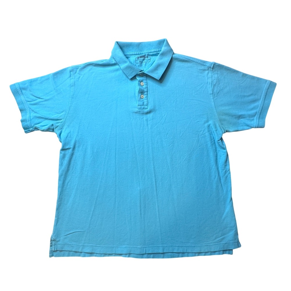 Magellan Polo Shirt Mens L‎ Blue Short Sleeve Cotton Pique Casual Outdoor